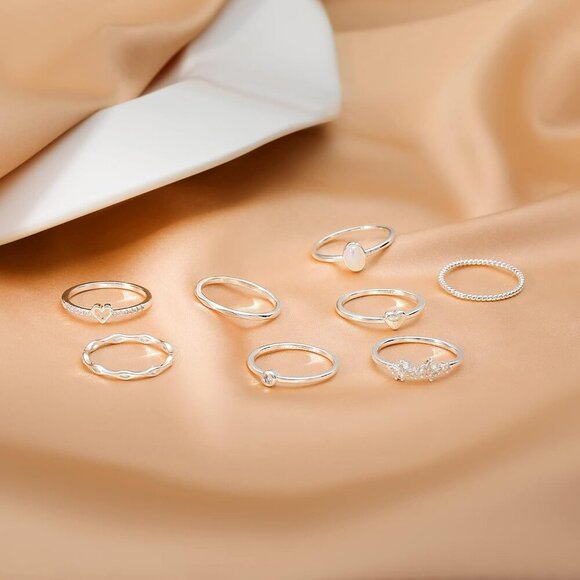 8-12PCS 14K Gold Stacking Ring Set for Women Dainty Thumb Stackable Rings Gold H - Picture 6 of 6